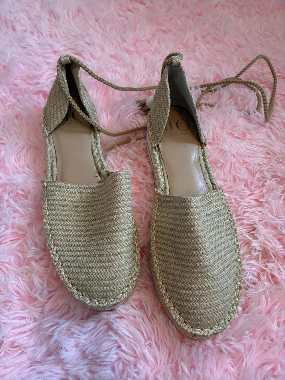 Woven Espadrille Lace-Up Flats in Natural
